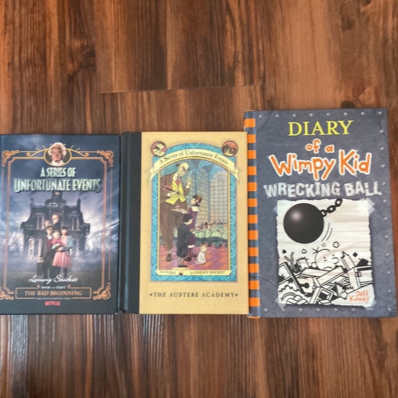 Hard cover books. 2 by Lemony Snicket, 1 by Jeff Kinney. - Picture 2 of 3